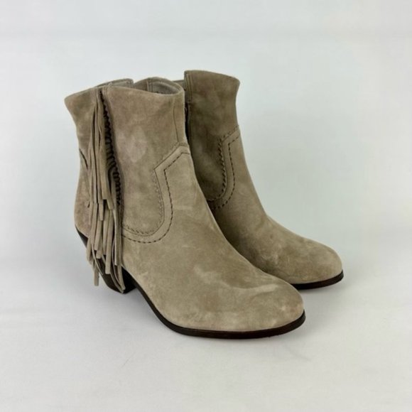 Sam Edelman Louie Taupe Fringe Suede Western Ankle Boot 6 - Picture 1 of 16